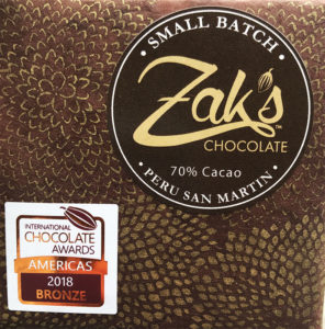 Zak's Chocolate Peru San Martin Bar