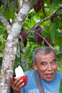 Eladio Pop with an Open Cacao Pod