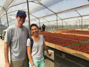 Tom and Monica at the Cacao Drying Facility in Guatemala