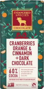 Endangered Species Chocolate Cranberries Orange and Cinnamon Chocolate Bar