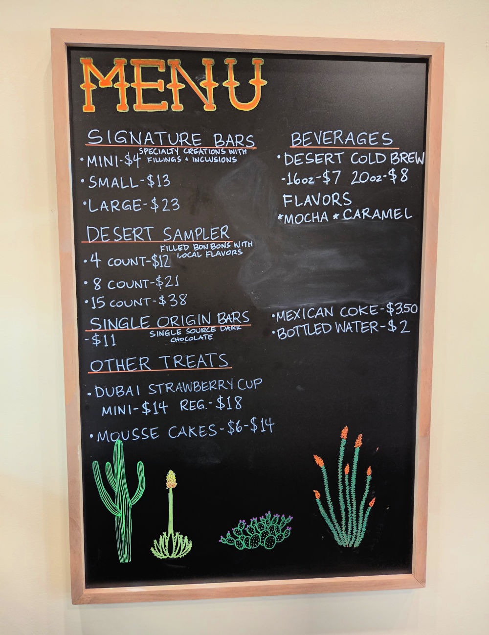 Tucson Chocolate Factory Menu